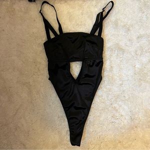 Out From Under Cutout Silk Thong Bodysuit